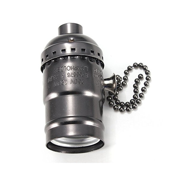 Retro objímka E27 • s retiazkovým spínačom • hliník • čierna – Obrázok 2