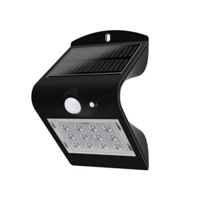 LED solárne nástenné svietidlo v čiernej farbe, Denná biela, 1.5W, IP65, 220lm