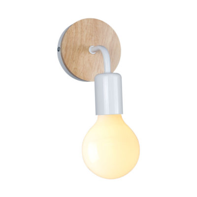 Moderné nástenné svietidlo s dreveným dekorom v bielej farbe na žiarovku typu E27 je jednoduché svietidlo určené na stenu (1)