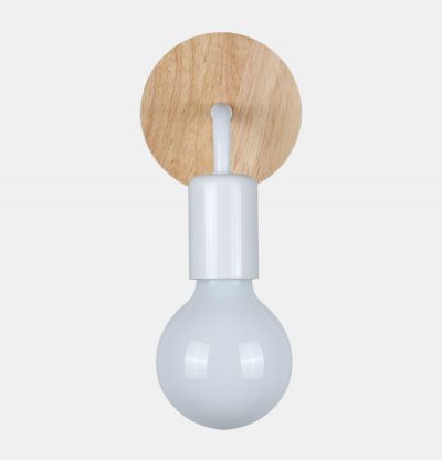 Moderné nástenné svietidlo s dreveným dekorom v bielej farbe na žiarovku typu E27 je jednoduché svietidlo určené na stenu (2)