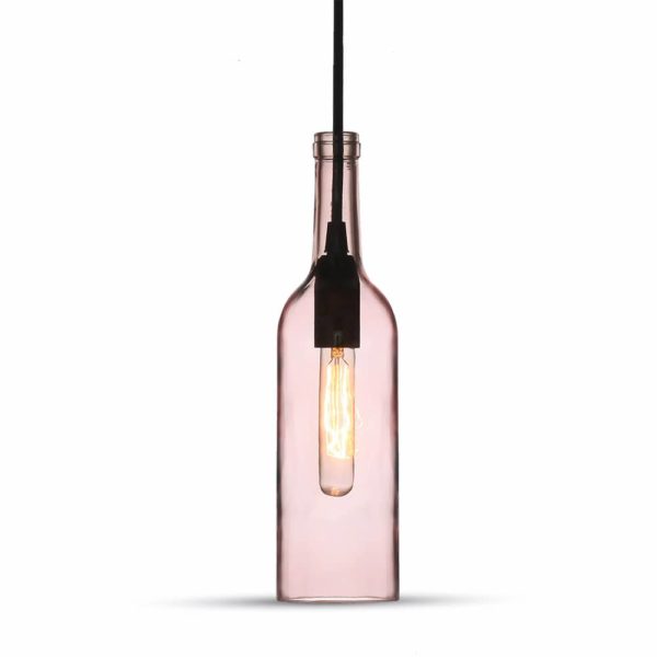 Závesné svietidlo do baru Bottle v ružovej farbe so skleneným tienidlom