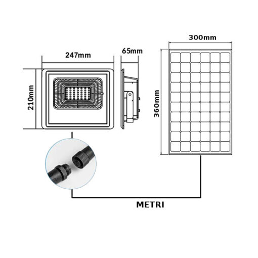 40W LED Solárny reflektor s 16W solárnym panelom, Denná biela, 1050lm - Image 2