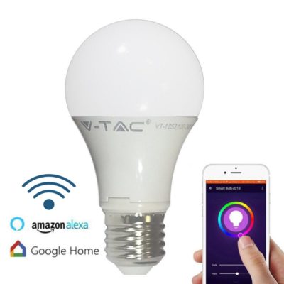 SMART WIFI LED Žiarovka, 9W, 800Lm, E27, RGB + Denná biela, kompatibilná s AMAZON ALEXA + GOOGLE HOME