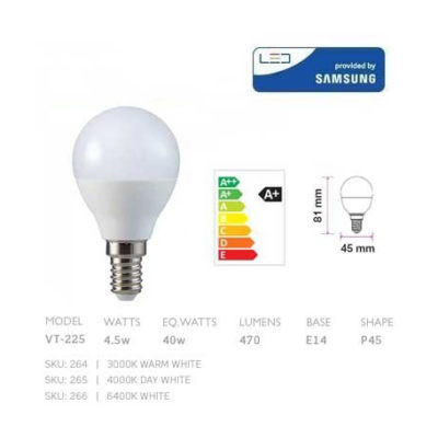 Žiarovka LED SAMSUNG čip - E14, 4.5W