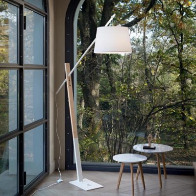 Podlahová lampa s dreveným stojanom EMINENT PT1 BIANCO | Ideal Lux.