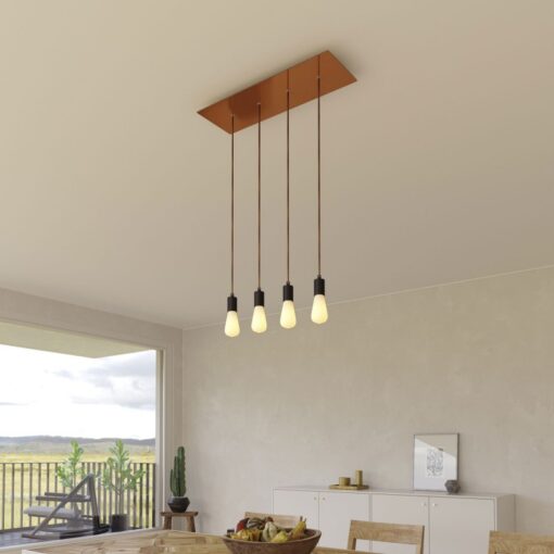 4-svetelné závesné svietidlo so 675 mm obdĺžnikovou rozetou SATIN COPPER / BLACK - Image 2