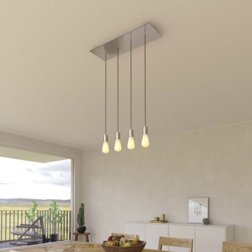 4-svetelné závesné svietidlo so 675 mm obdĺžnikovou rozetou SATIN STEEL / CHROME - Image 2