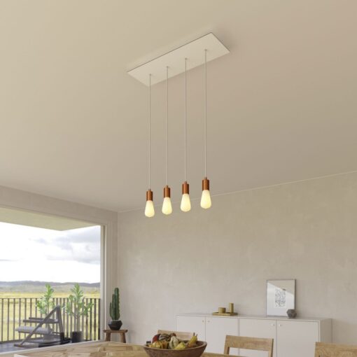 4-svetelné závesné svietidlo so 675 mm obdĺžnikovou rozetou WHITE / SATIN COPPER - Image 2