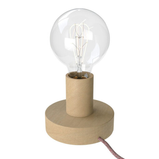 Stolová drevená lampa Wood z prírodného dreva s textilným káblom Bianco:Bordo