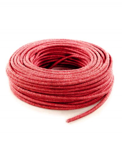 Kábel dvojžilový v podobe retro lana, červená juta, 2 x 0.75mm, 1 meter