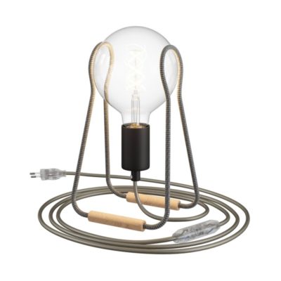 Taché stolná kovová lampa s textilným káblom, vypínačom a zástrčkou, Black/gray