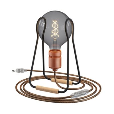 Taché stolná kovová lampa s textilným káblom, vypínačom a zástrčkou, Copper/black