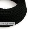 Kábel so širokým priemerom 3x1,50 skrútený v čiernej farbe, umelý hodváb, 1 meter