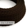 Kábel so širokým priemerom 3x1,50 skrútený v tmavo hnedej farbe, umelý hodváb, 1 meter
