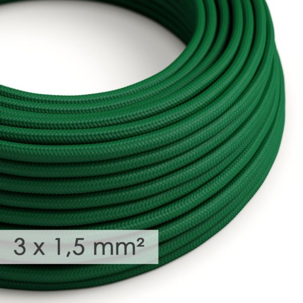 Kábel so širokým priemerom 3x1,50 v tmavo zelenej farbe, umelý hodváb, 1 meter
