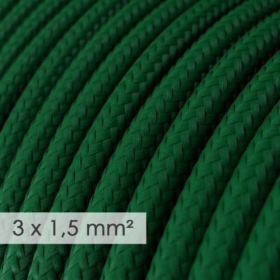 Kábel so širokým priemerom 3x1,50 v tmavo zelenej farbe, umelý hodváb, 1 meter.
