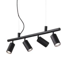 Kovový závesný luster DYNAMITE SP4 v priemyselnom dizajne, čierna farba | Ideal Lux