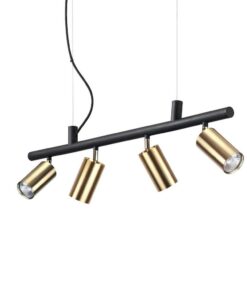 Kovový závesný luster DYNAMITE SP4 v priemyselnom dizajne, saténovo-mosadzná farba| Ideal Lux