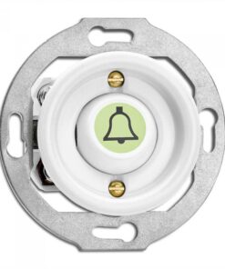 Porcelánový retro tlačidlo symbol zvončeka, fluoresenčné (1:0), (bez rámčeka) biely porcelán