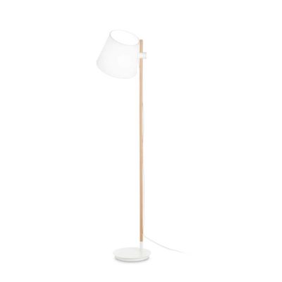 Drevená podlahová lampa AXEL PT1 s bielym látkovým tienidlom | Ideal Lux
