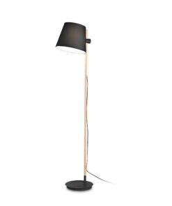 Drevená podlahová lampa AXEL PT1 s čiernym látkovým tienidlom | Ideal Lux