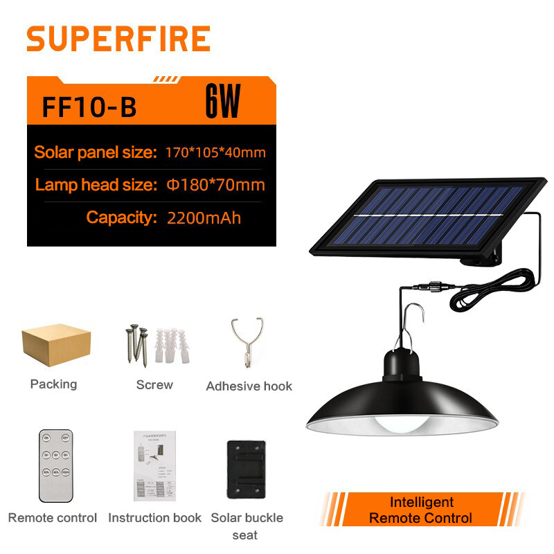 Solárna lampa s ďialkovým ovládačom a vstavaným LED svetlom Superfire FF10-B