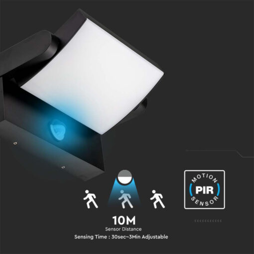 Vonkajšie nástenné LED svietidlo s pohybovým senzorom 17W, 2520lm, 3000K, IP65, čierna farba - Image 2