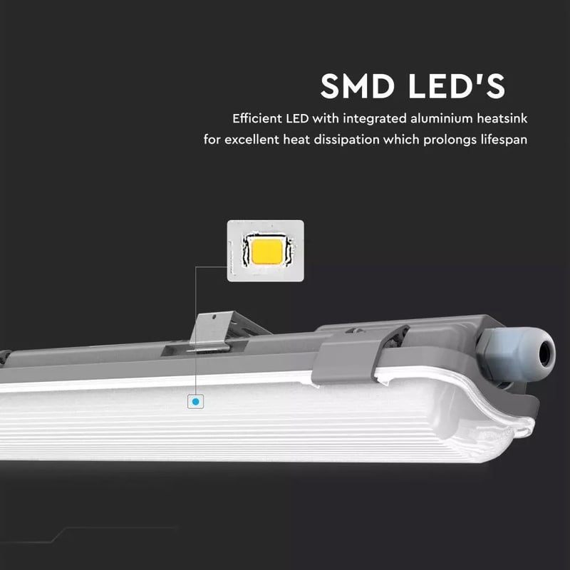 Lineárne LED trubicové svietidlo IP65, 18W, 6400K, 1700lm, 120cm9