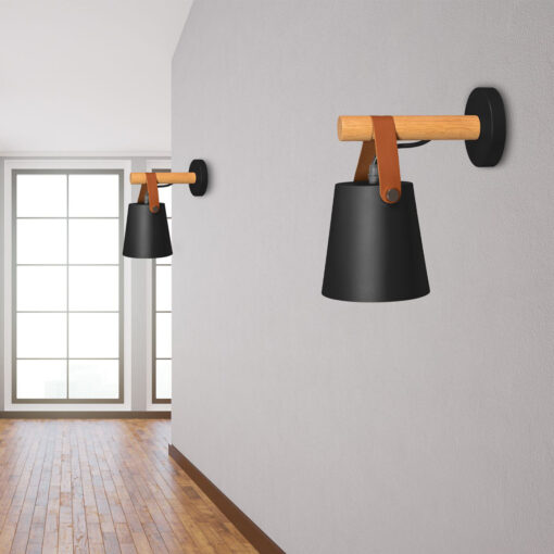 Retro nástenná lampa s remeňom v čiernej farbe - Image 3