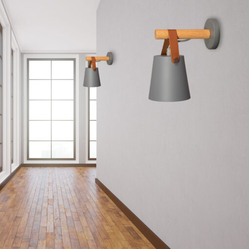 Retro nástenná lampa s remeňom v šedej farbe - Image 3