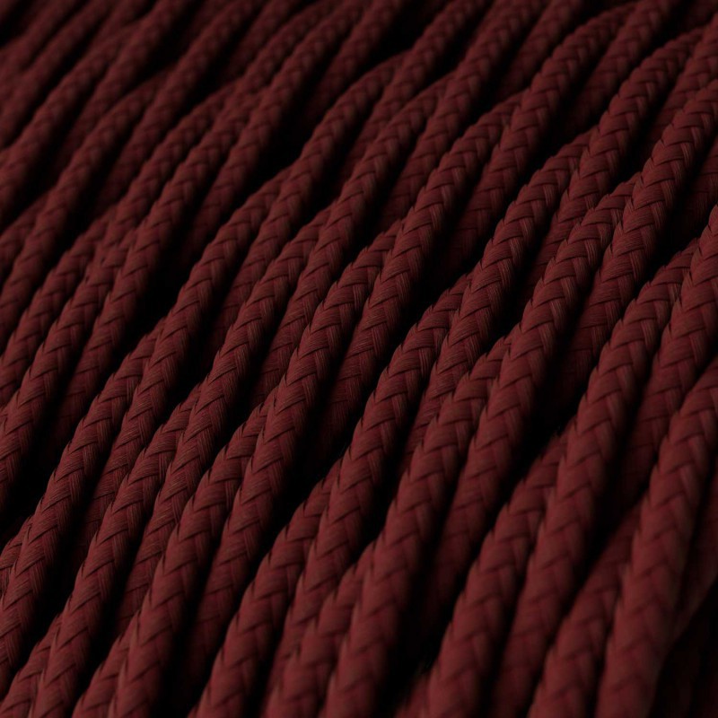 Kábel trojžilový skrútený v podobe textilnej šnúry v bordovej farbe, umelý hodváb, 3 x 0.75mm, 1 meter.