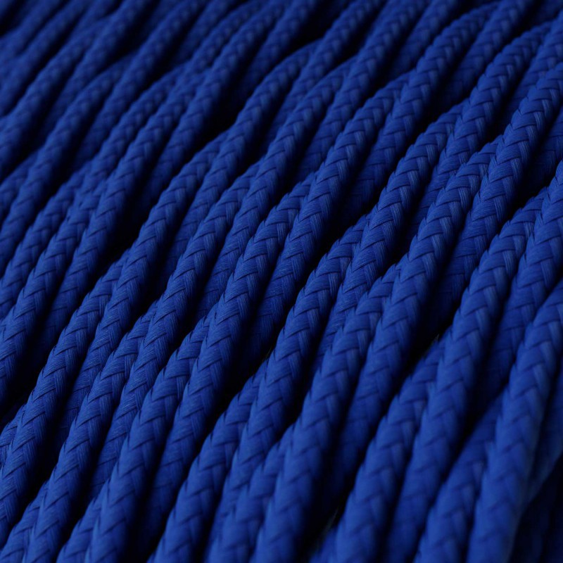 Kábel trojžilový skrútený v podobe textilnej šnúry v kráľovskej modrej farbe, umelý hodváb, 3 x 0.75mm, 1 meter