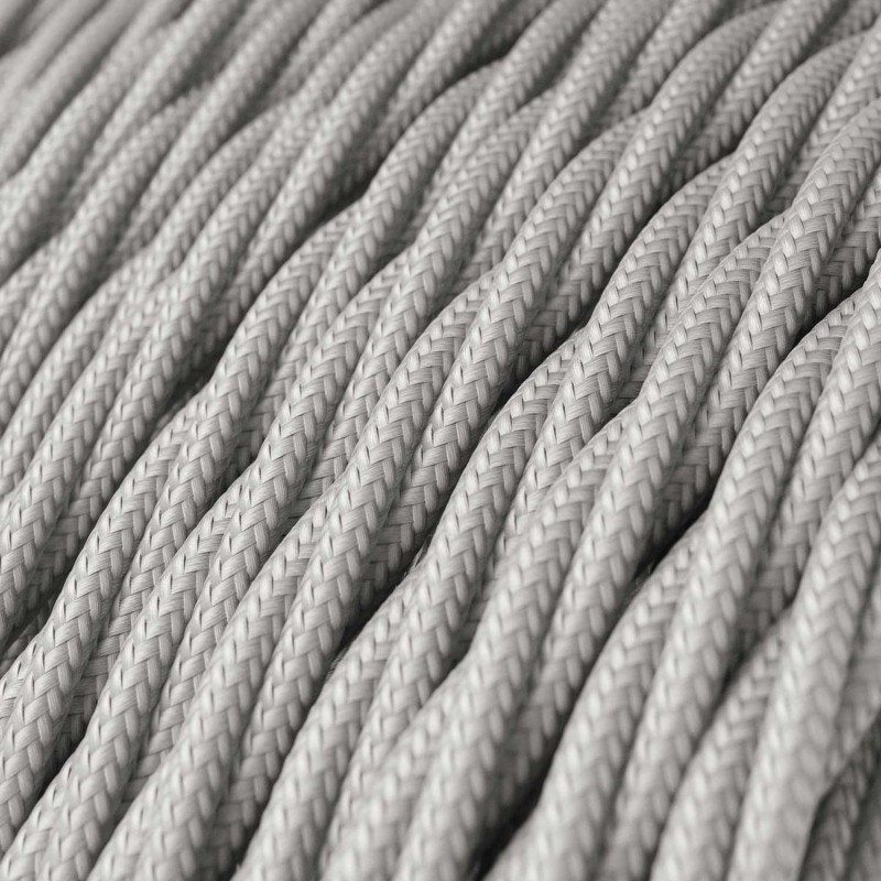 Kábel trojžilový skrútený v podobe textilnej šnúry v striebornej farbe, umelý hodváb, 3 x 0.75mm, 1 meter.