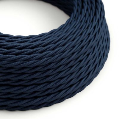 Kábel trojžilový skrútený v podobe textilnej šnúry v tmavo modrej farbe, umelý hodváb, 3 x 0.75mm, 1 meter