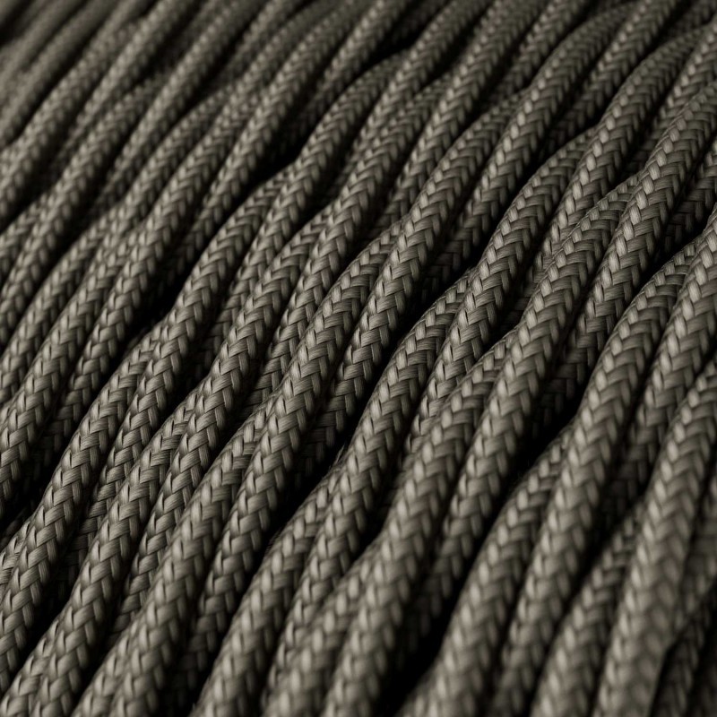Kábel trojžilový skrútený v podobe textilnej šnúry v tmavo šedej farbe, umelý hodváb, 3 x 0.75mm, 1 meter.