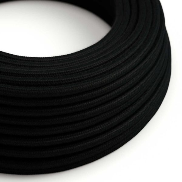 Kábel trojžilový v podobe textilnej šnúry v čiernej farbe, bavlna, 3 x 0.75mm, 1 meter