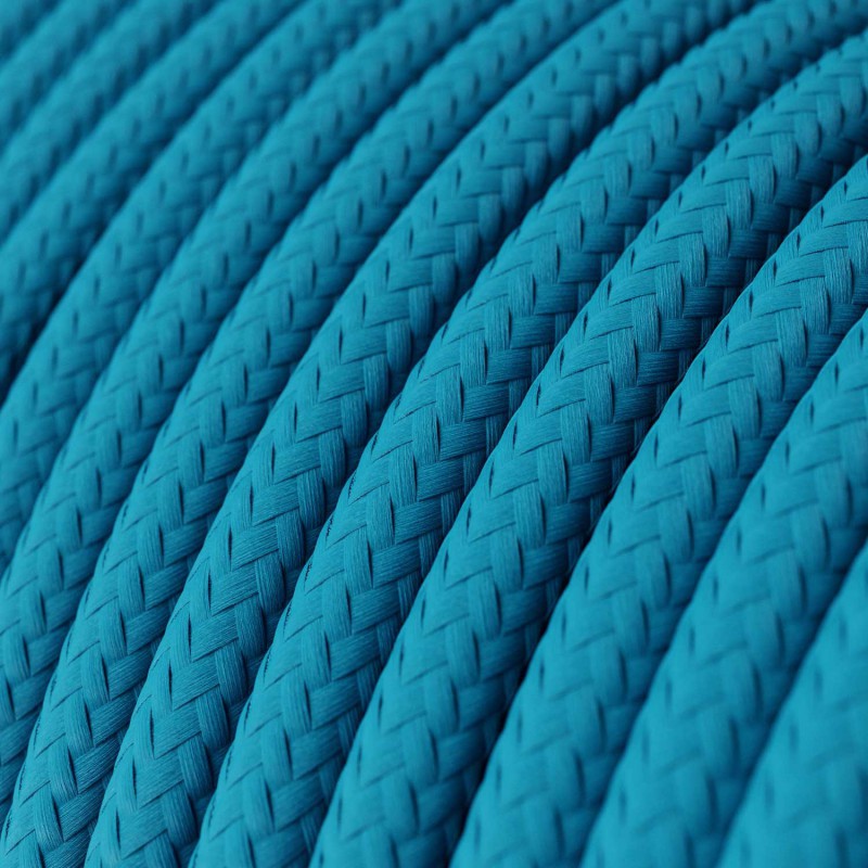 Kábel trojžilový v podobe textilnej šnúry v cyanovej farbe, umelý hodváb, 3 x 0.75mm, 1 meter.