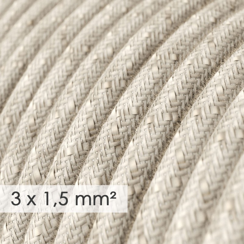 Textilný kábel so širokým priemerom 3x1,50 s neutrálnym vzorom, ľan, 1 meter.