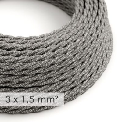 Textilný kábel so širokým priemerom 3x1,50 skrútený so vzorom Grigio/Lino, ľan, 1 meter