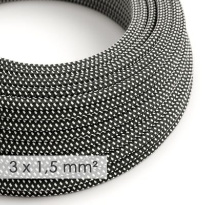 Textilný kábel so širokým priemerom 3x1,50 so vzorom 3D Nero/Bianco, umelý hodváb, 1 meter