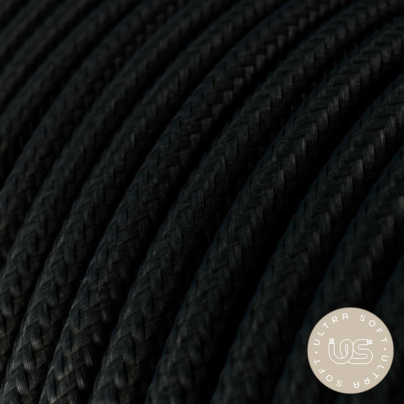 Textilný kábel Ultra Soft s lesklou čiernou tkaninou, 2 x 0.75mm, 1 meter.