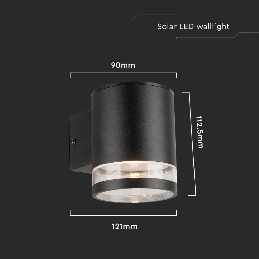 Záhradná nástenná LED lampa so solárnym panelom 1W, IP44, čierna farba – Obrázok 6