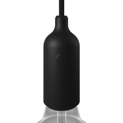 Silikónová objímka E27 s vypínačom a so skrytou káblovou svorkou v čiernej farbe