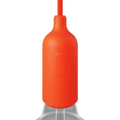 Silikónová objímka E27 s vypínačom a so skrytou káblovou svorkou v oranžovej farbe
