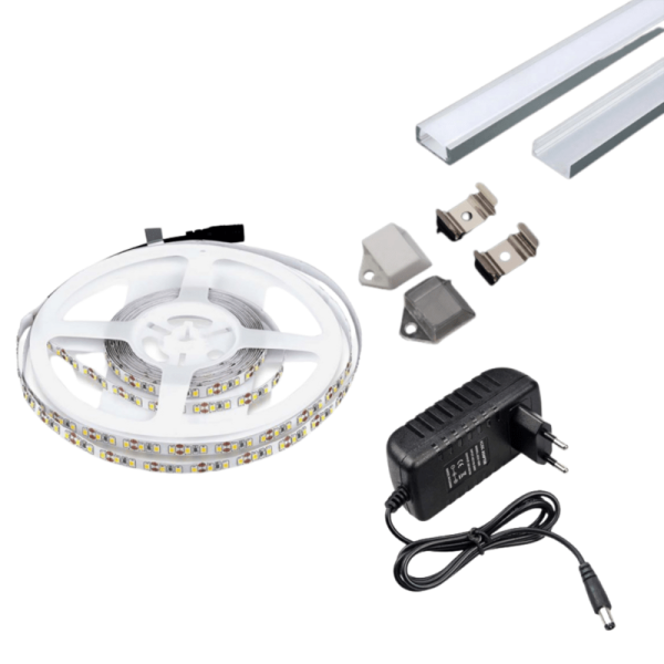 Kompletný set LED pása s lištou, 8W/m, 800lm/m, 5 metrov