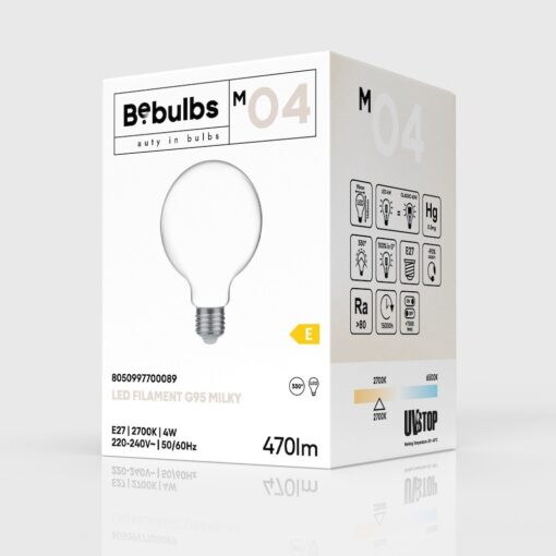 LED mliečna žiarovka G95, E27, 4W, 2700K, 470Lm - Image 3