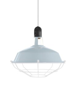 Vintage kovové tienidlo vo svetlo modrej farbe s bielou klietkou