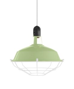 Vintage kovové tienidlo vo svetlo zelenej farbe s bielou klietkou