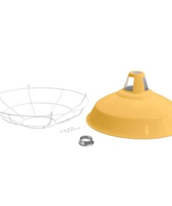 Alternative view of Vintage kovové tienidlo v horčicovo žltej farbe s bielou klietkou