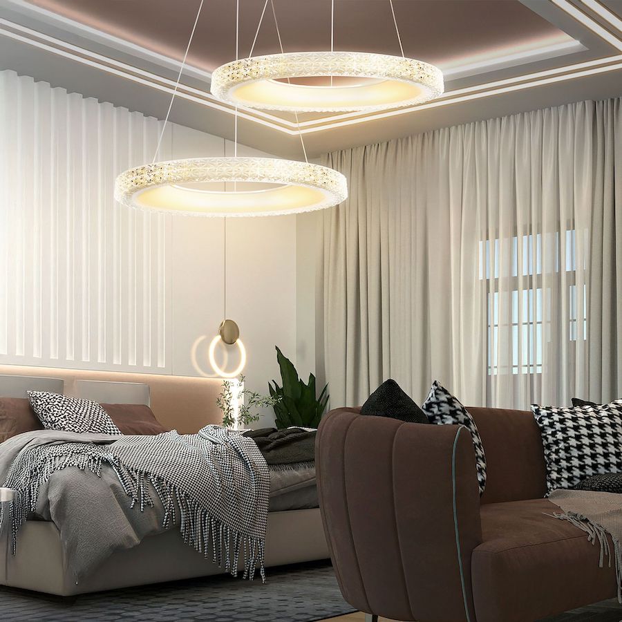 Luxusný sklenený LED luster 60 cm, ružovo zlatá farba – Obrázok 7